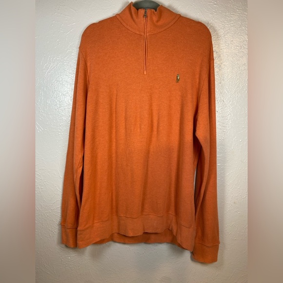 Polo Ralph Lauren Mens 1/4 Zip Sweater Size XL Orange Pony Long Sleeve - Picture 1 of 16